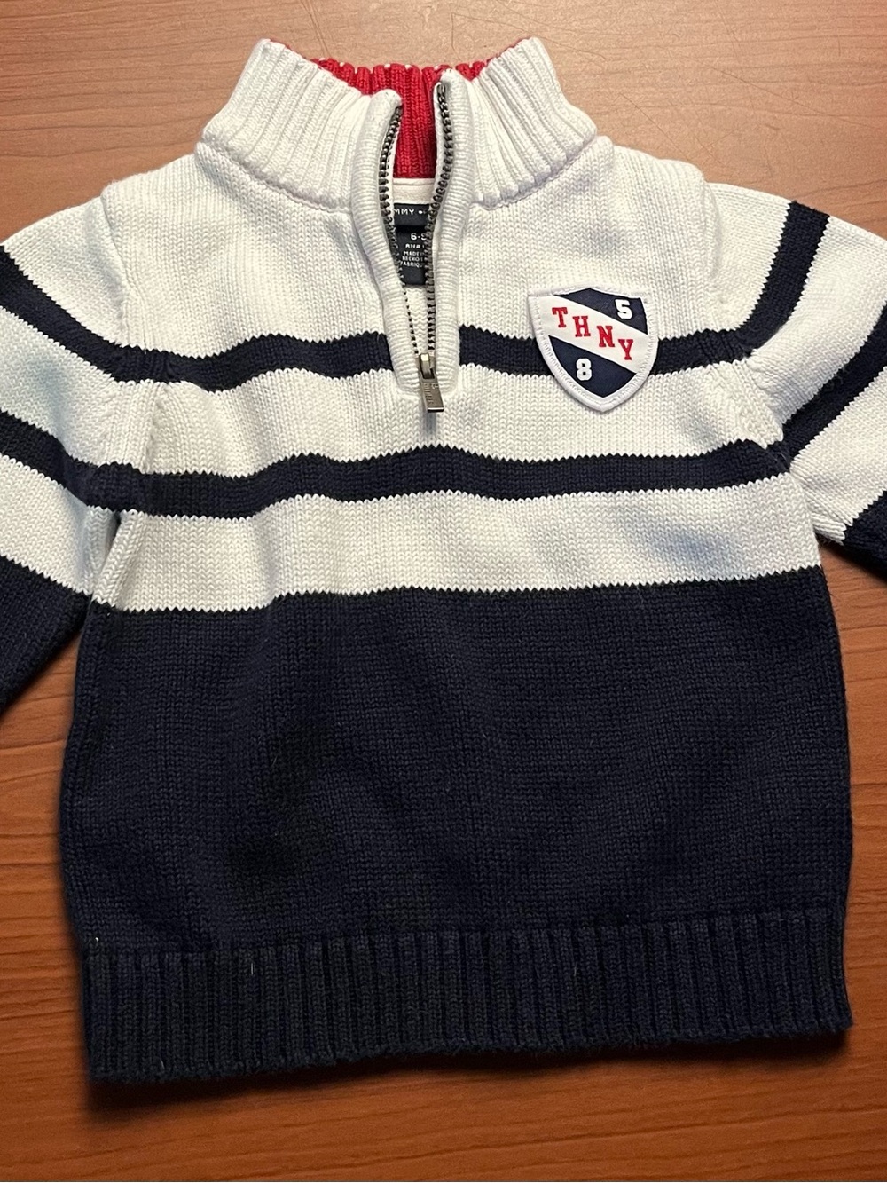 Tommy Hilfiger INFANT 6-9 months - Navy and White Striped Half-Zip Sweater